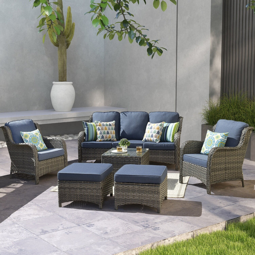 Beige 6-piece Wicker Sectional Set with Table I978