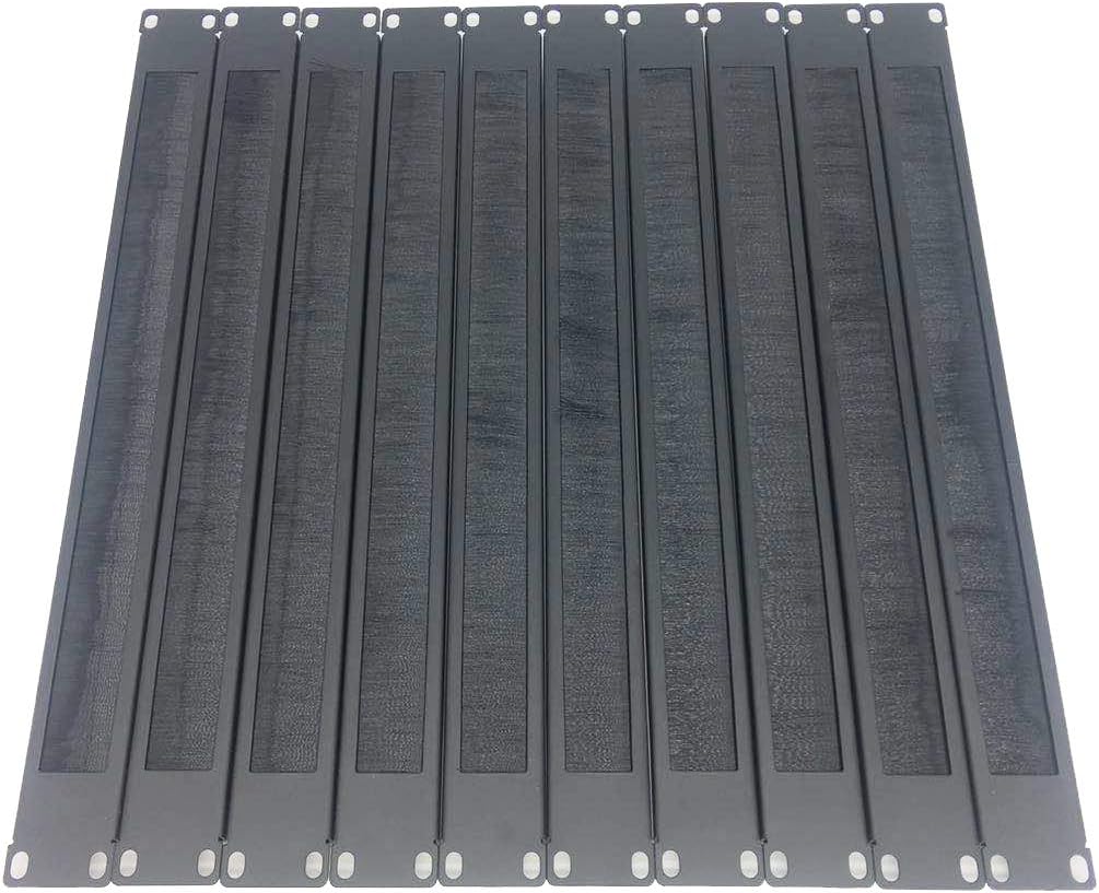 10 Pack 1U Horizontal Rack Mount Cable Management Panel with Cable Entry Brush Black C1010