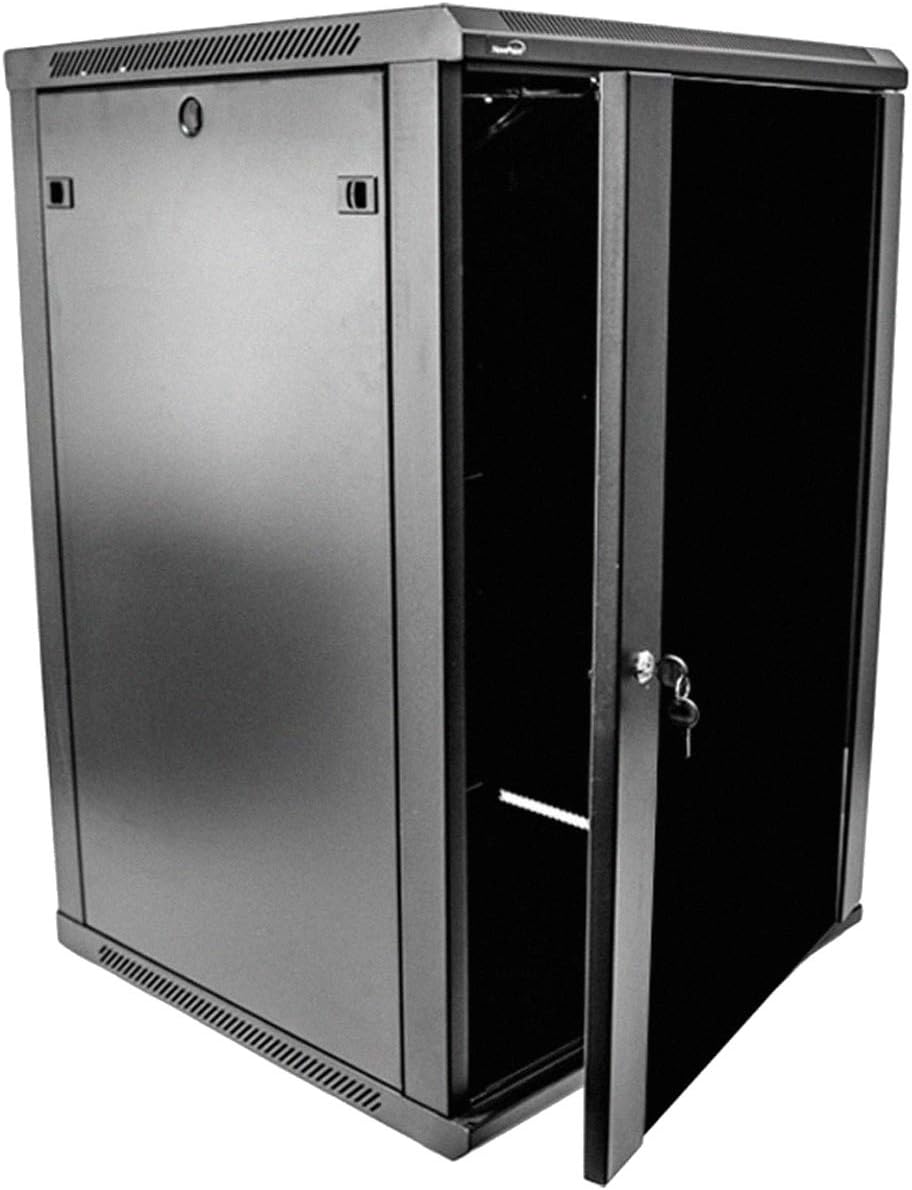 18U Wallmount Cabinet Enclosure 19-Inch Server Network Rack with Locking Glass Door Black L56597