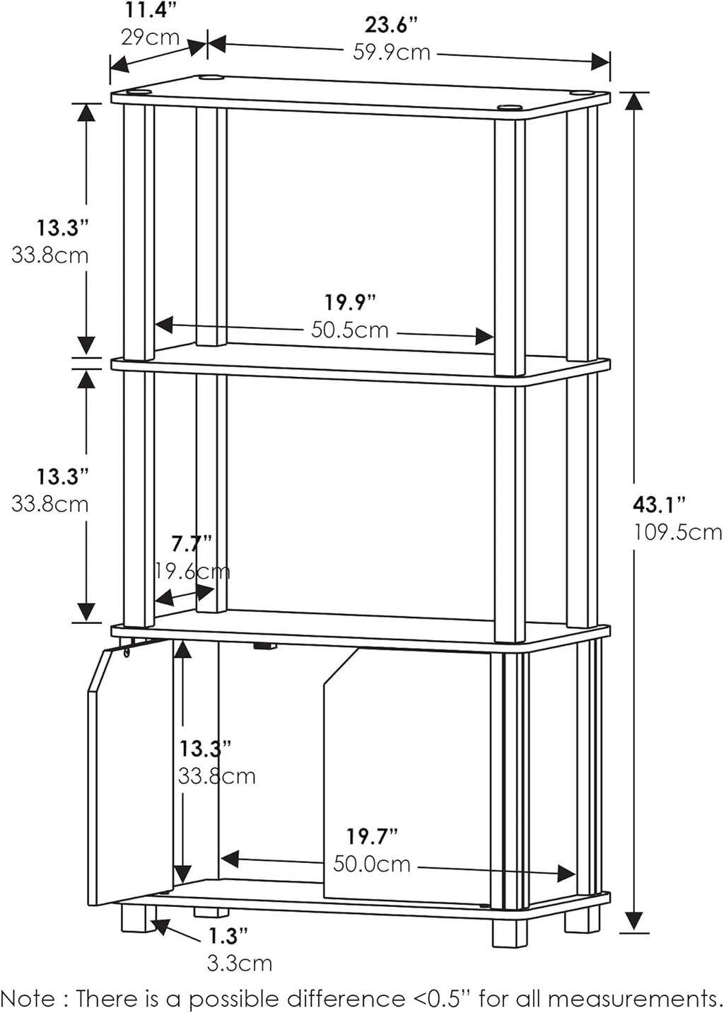 French Oak Grey 4-Tier Bookcase with Door D2539