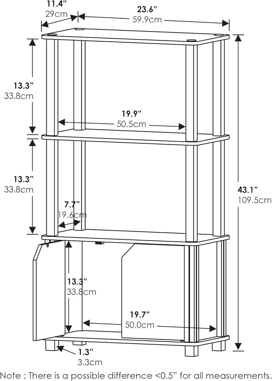 French Oak Grey 4-Tier Bookcase with Door D2539