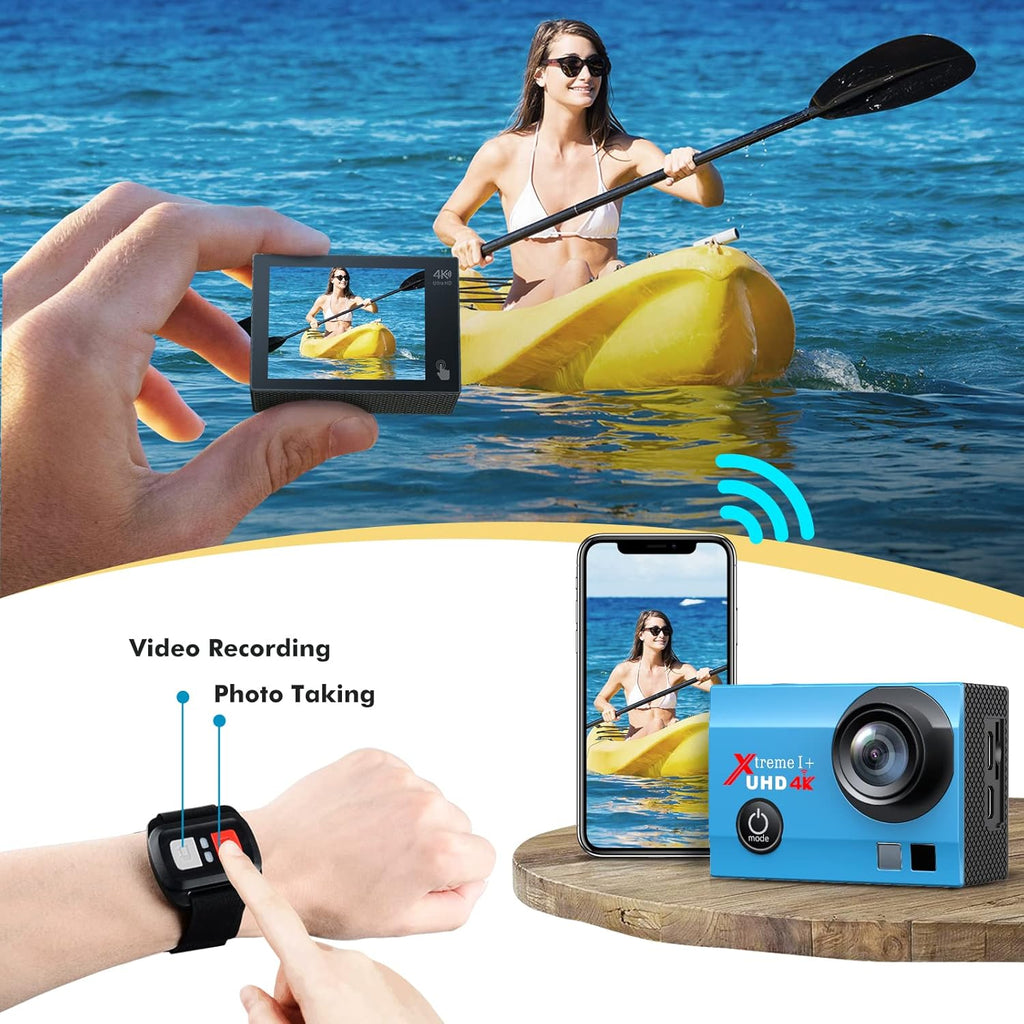4K 16MP Waterproof Action Camera with Remote and 2 Batteries R332967