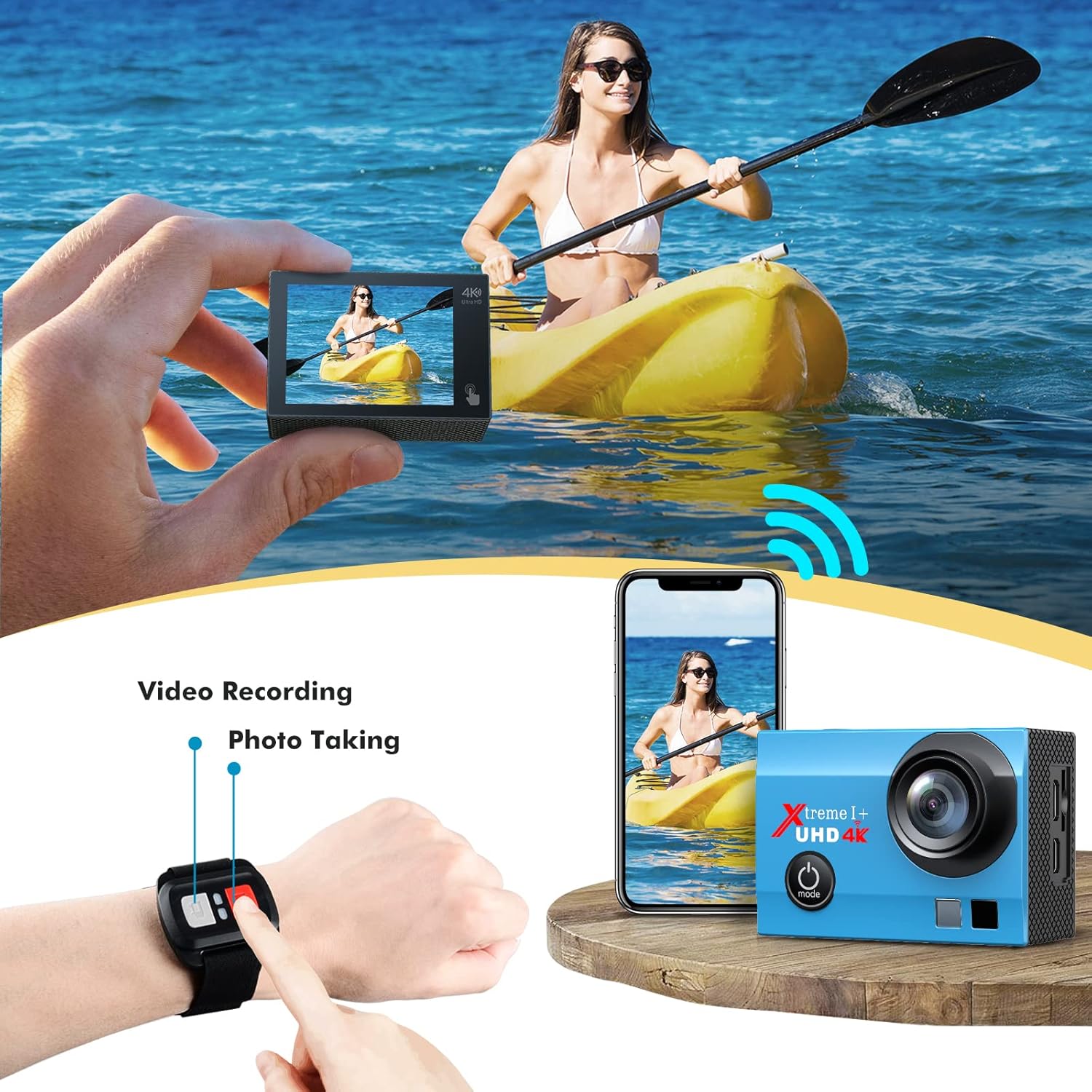 4K 16MP Waterproof Action Camera with Remote and 2 Batteries R332967