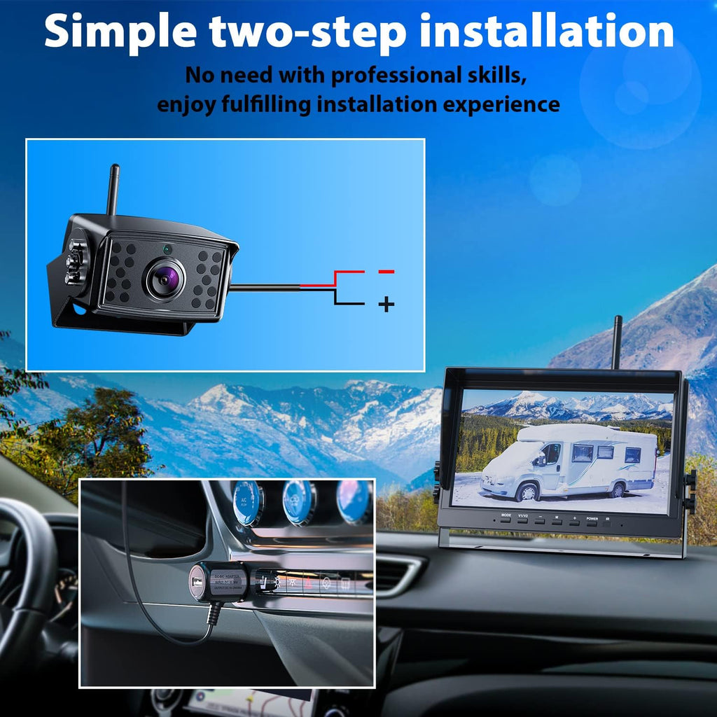 10-inch Wireless Backup Camera System with Recording, IP69 Waterproof Cameras L2765