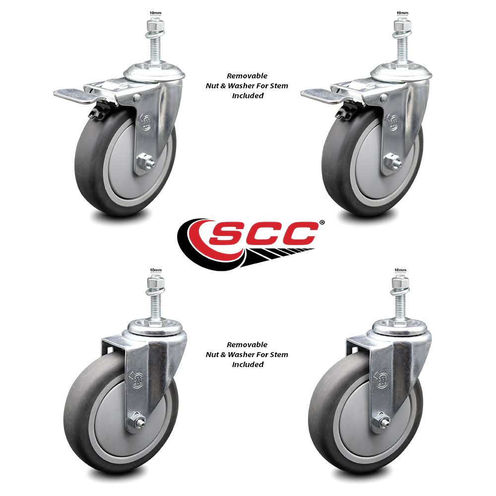 5 inch Thermoplastic Rubber Swivel Stem Caster Set 2 Total Lock Brake F4446