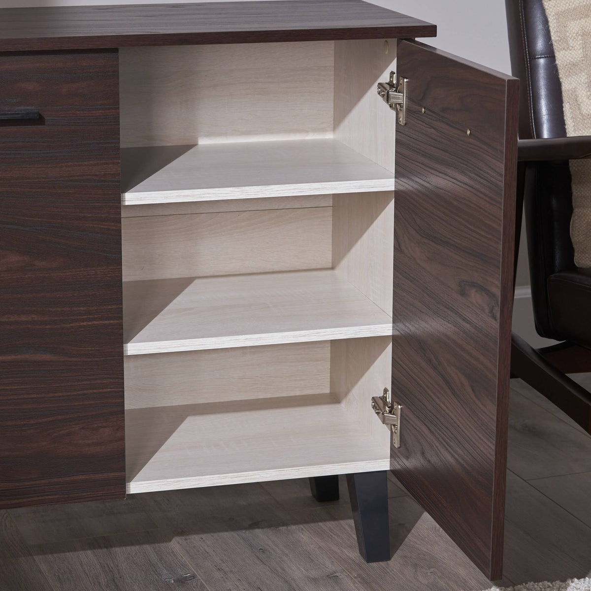 Walnut + Sonoma Oak 3-Shelf Faux Wood Cabinet L36760