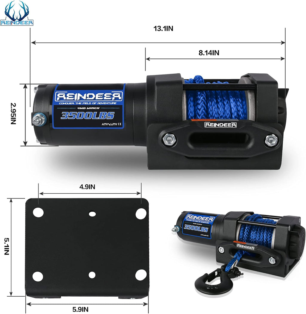12V 3500 lb Electric Winch Kit Synthetic Rope with Hawse Fairlead Waterproof IP67 Wireless Remotes Z210542