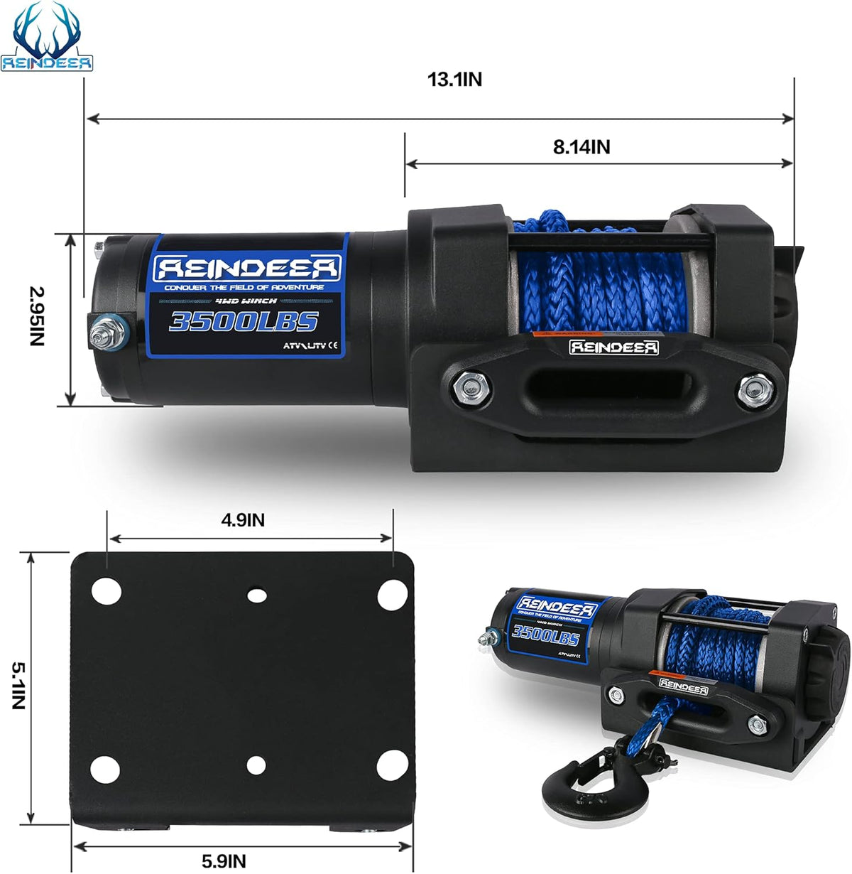 12V 3500 lb Electric Winch Kit Synthetic Rope with Hawse Fairlead Waterproof IP67 Wireless Remotes Z210542