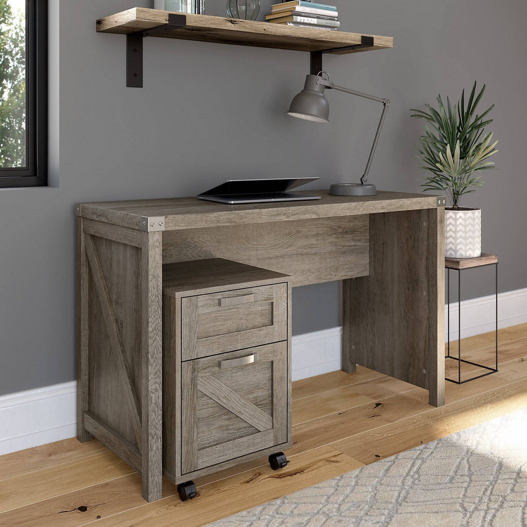 Farmhouse Writing Desk with 2 Drawer Mobile File Cabinet - Restored Gray K31920