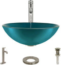 16-1/2x22 Glass Vessel Bathroom Sink with Vessel Faucet Cerulean Brushed A8945
