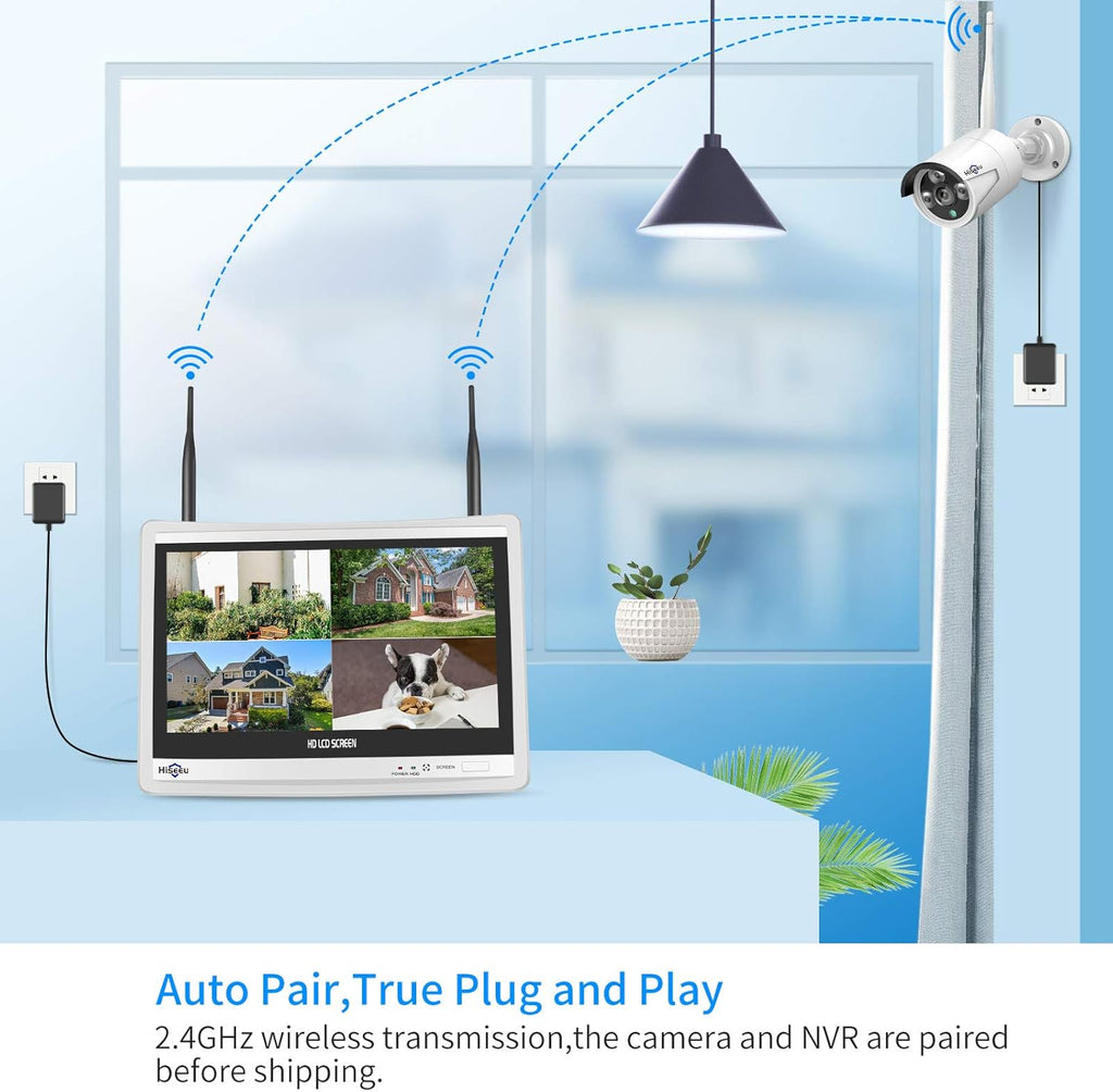 8CH 2K Wireless Security Camera System with 12 LCD Monitor 3TB Hard Drive 4pcs 3MP Outdoor Bullet IP Cameras I425007