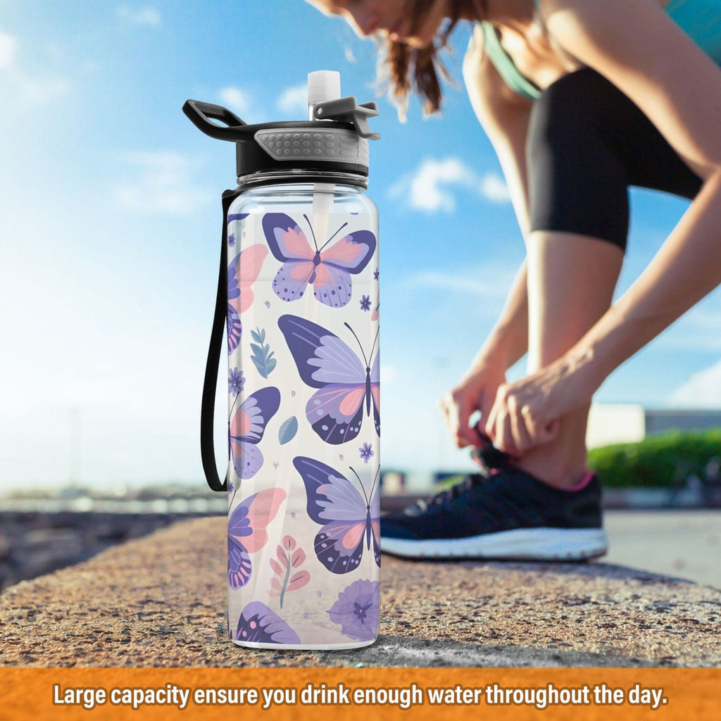 Purple 32oz Tritan Water Bottle with Straw Leakproof BPA Free Clear J640711