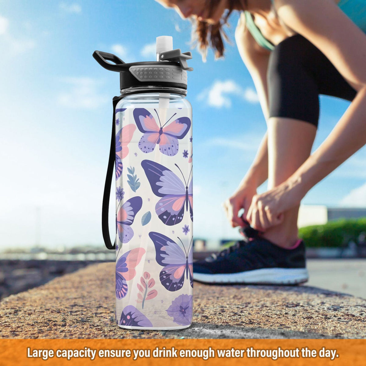 Purple 32oz Tritan Water Bottle with Straw Leakproof BPA Free Clear J640711