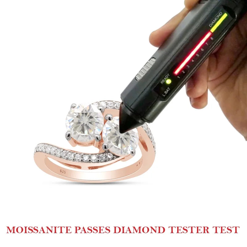 14K Rose Gold Over Sterling Silver Moissanite Two Stone Bypass Engagement Ring Y544
