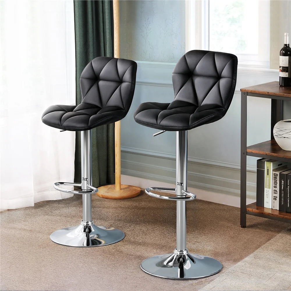2pcs Adjustable PU Leather Swivel Bar Stools with Backrest, Black Q111