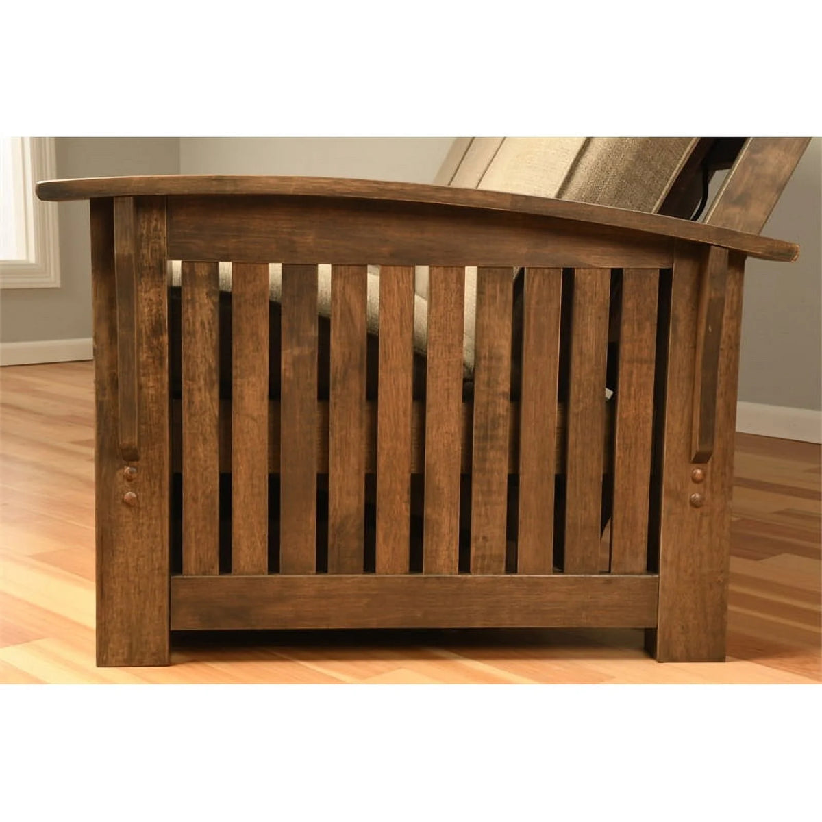 Walnut Futon with Drawers and Suede Peat Mattress K27387