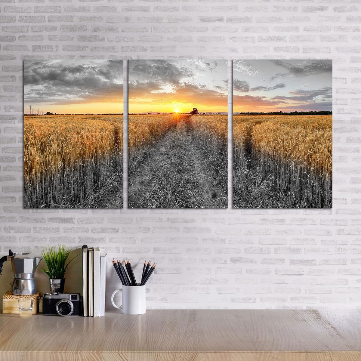 3 Pieces Golden Wheat Field Texas Sunset Canvas Wall Art M388891