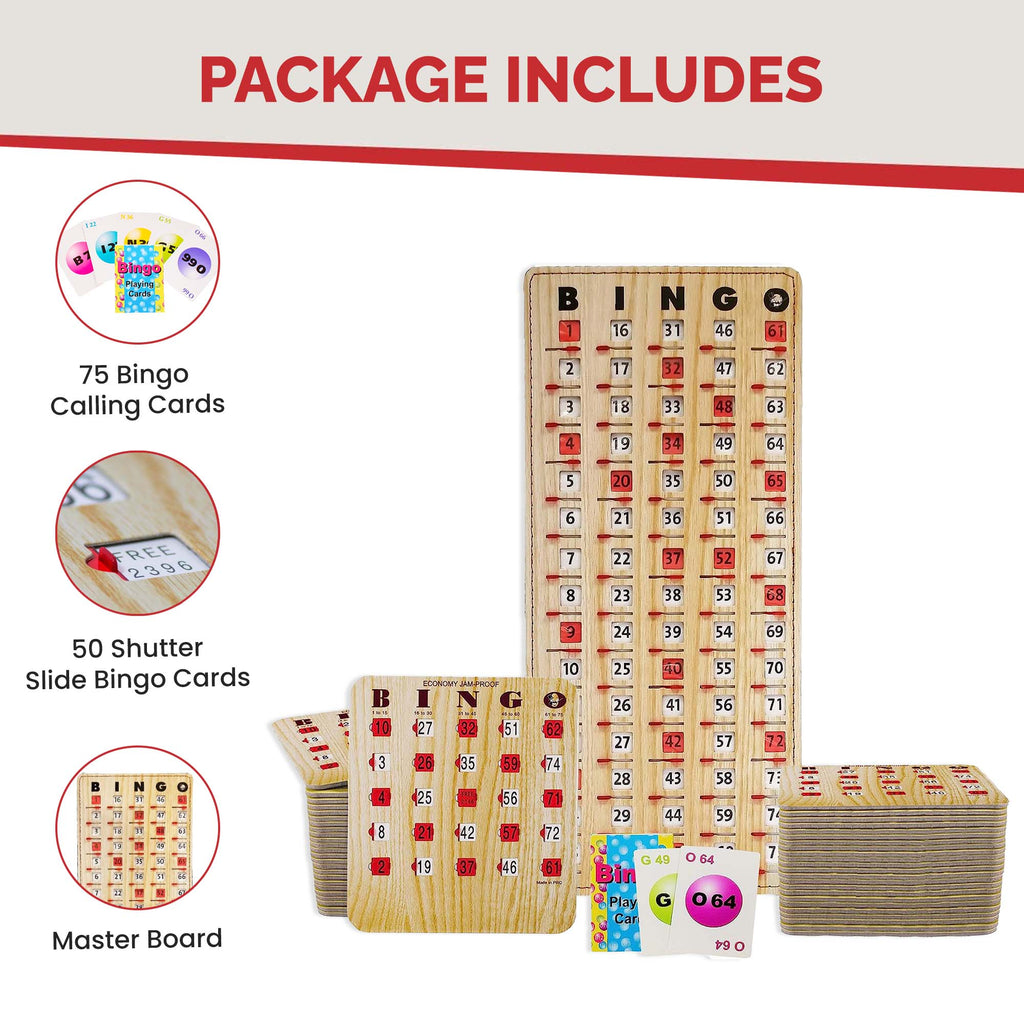 50 Reusable Shutter Bingo Cards with Sliding Windows F7385