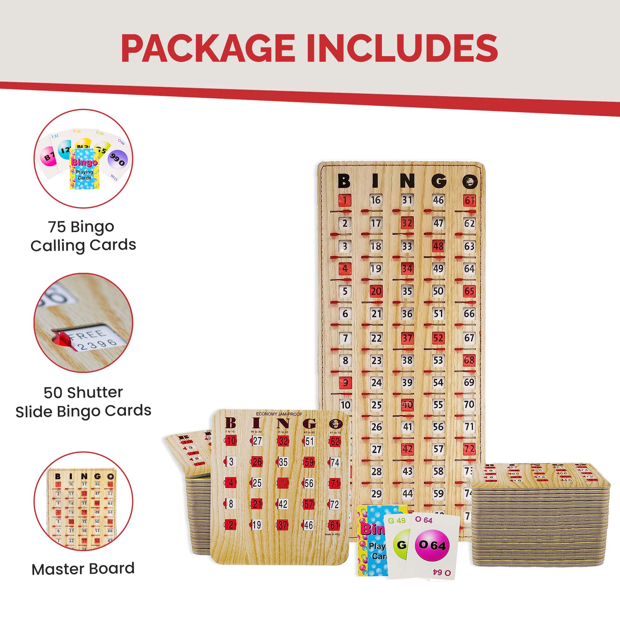 50 Reusable Shutter Bingo Cards with Sliding Windows F7385