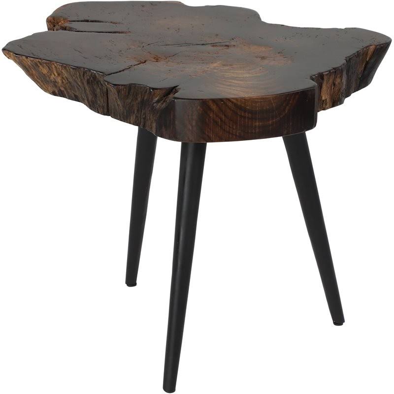 Brown Iron Metal and Wood Accent Table B3576
