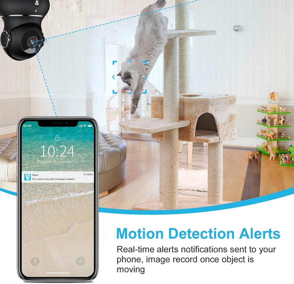 Indoor Security Camera, 1080P WiFi Camera with Motion Detection, Night Vision, 2-Way Audio, 360 Degree Black Y568898