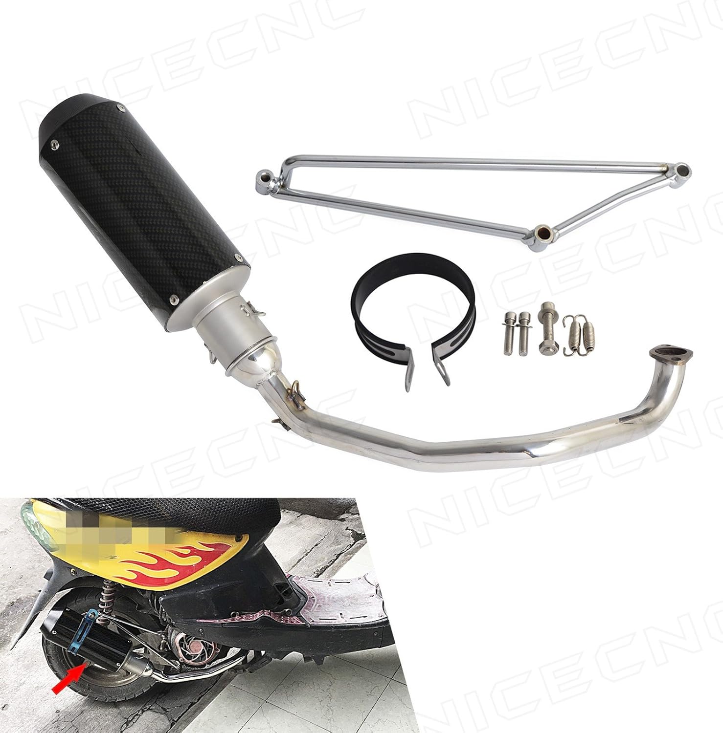 Stainless Steel Exhaust Muffler Pipe System for GY6 Scooters, Pack of 2 C60848