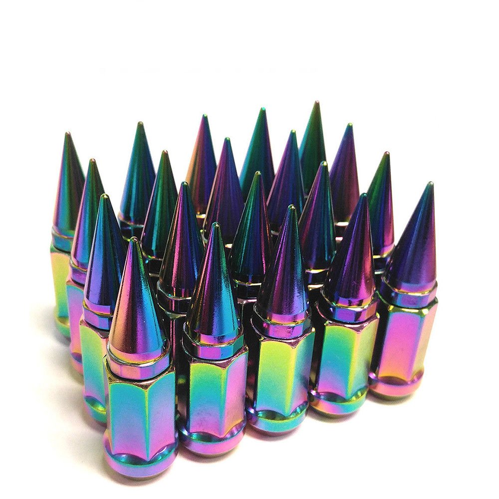 Set of 20 1/2 Extended Spike Tuner Wheel Rim Lug Nuts Tire Screws (Neo Chrome) Pack of 2 U472