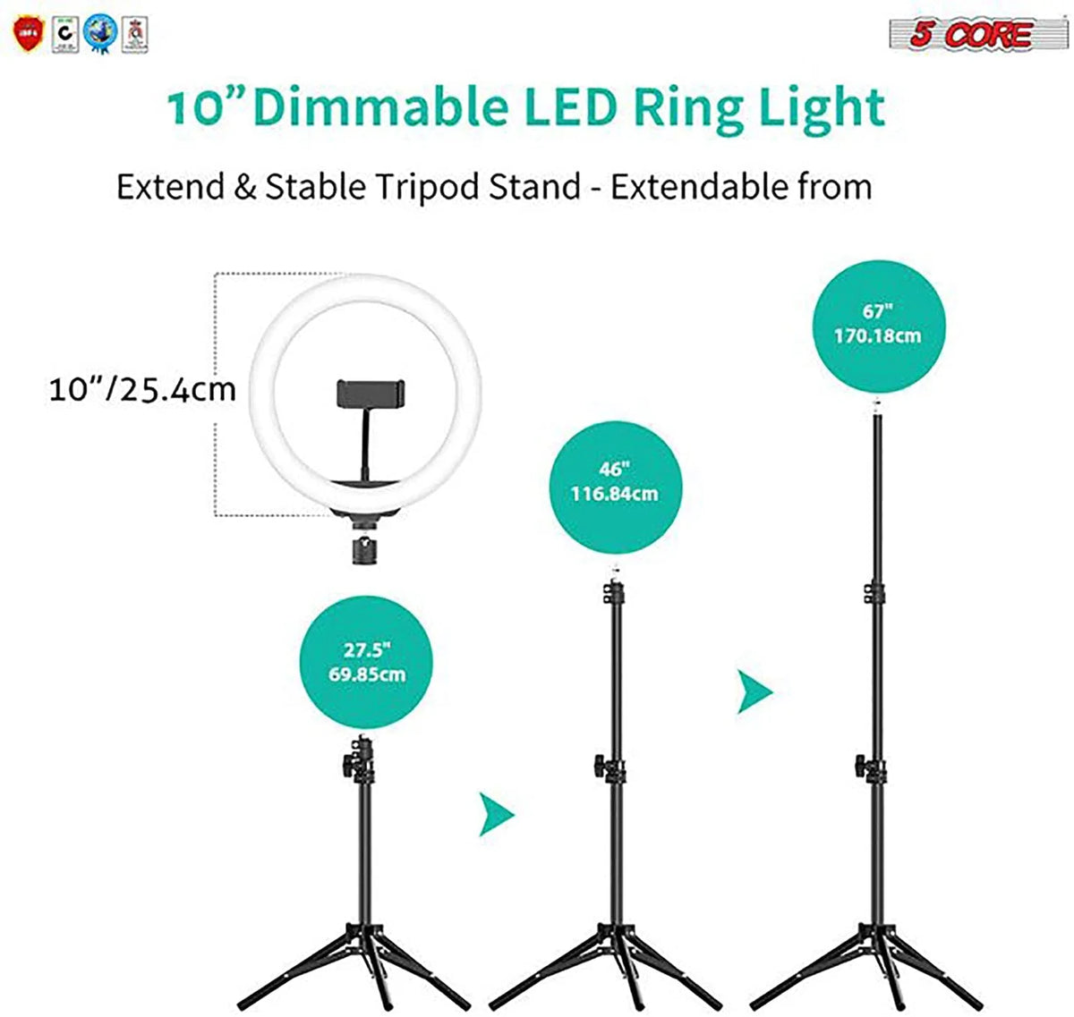 10" LED Ring Light with Tripod Stand Phone Holder E53770