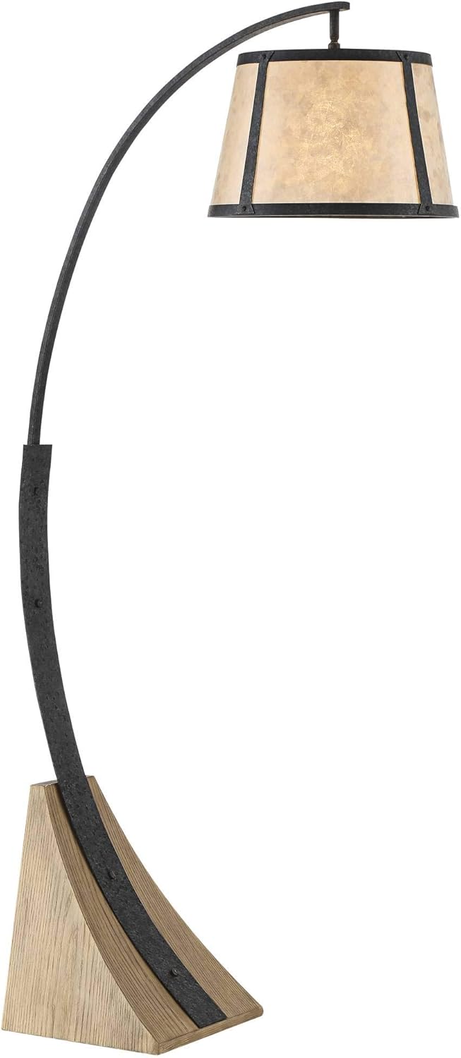 Tall Arched Floor Lamp Dark Gray Black Wood Mica Drum Shade E185