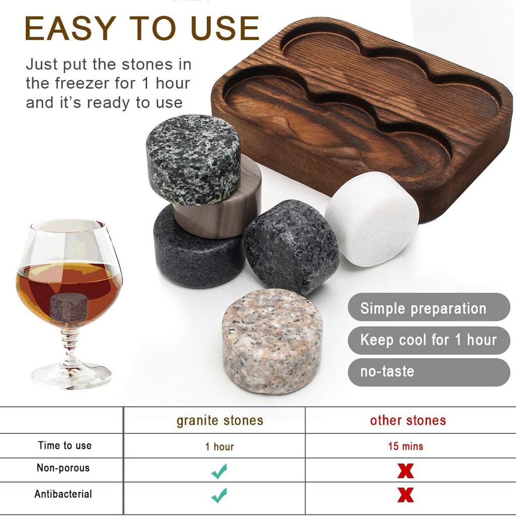 Whiskey Stones, 9 pcs Reusable Ice Cubes, Grey Chilling Stone with Velvet Carrying Pouch, Gift Set Pack of 2 X858655
