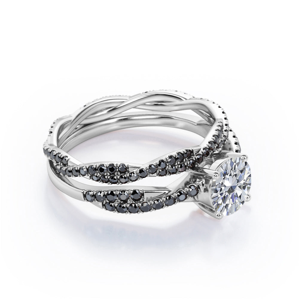 18K White Gold Plating over Silver Basket Cathedral Bridal Ring Set I49612
