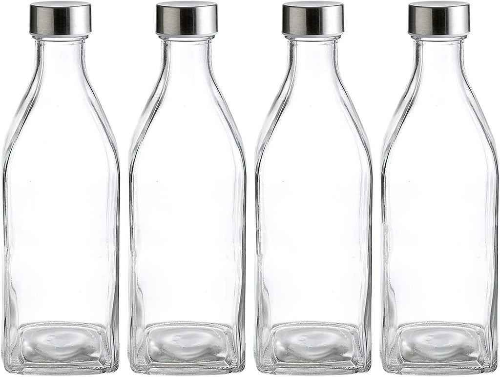 34 Oz Square Glass Water Bottles, 4 Pack (Clear) A190
