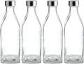 34 Oz Square Glass Water Bottles, 4 Pack (Clear) A190