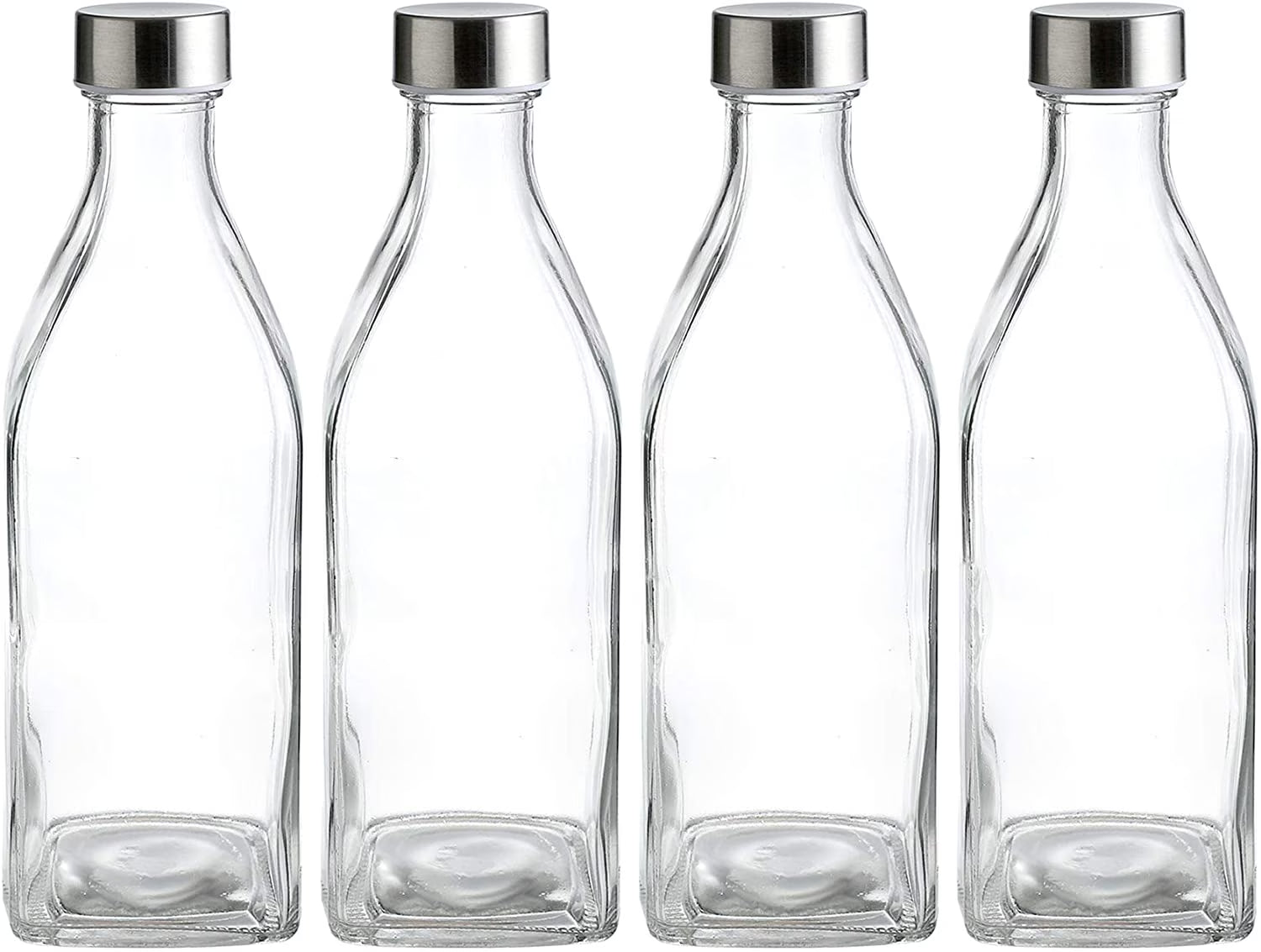 34 Oz Square Glass Water Bottles, 4 Pack (Clear) A190