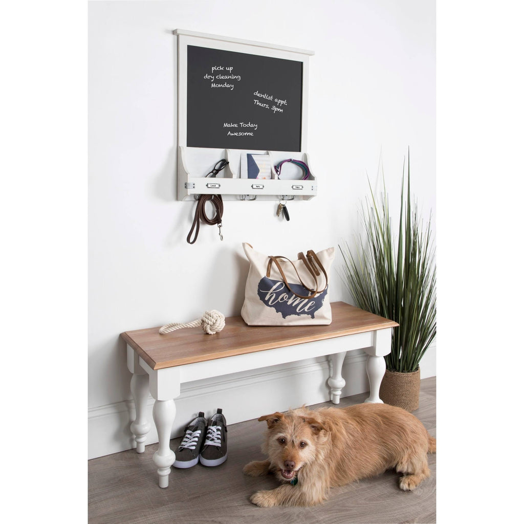 Decorative Rustic Wood Home Organizer with Chalkboard, Pockets, and Key Hooks R686