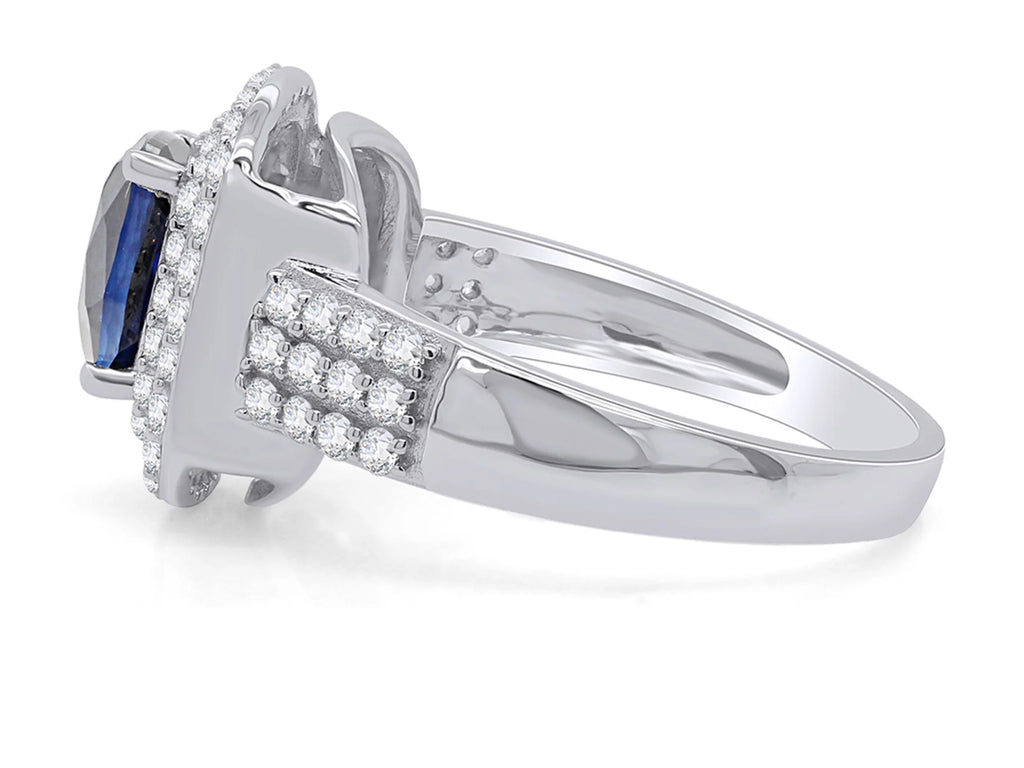 Cushion Cut Blue Sapphire & White Topaz Ring In 14K White Gold Over Sterling Silver (2.69 Cttw) Ring size-4 A71372