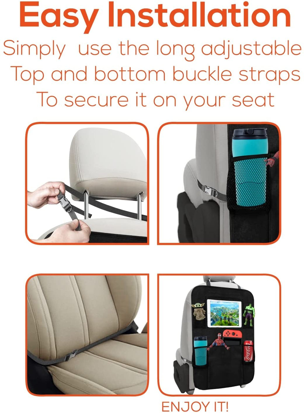 Black 2 Pack X-Large Backseat Car Organizer with 5 Pockets U998504