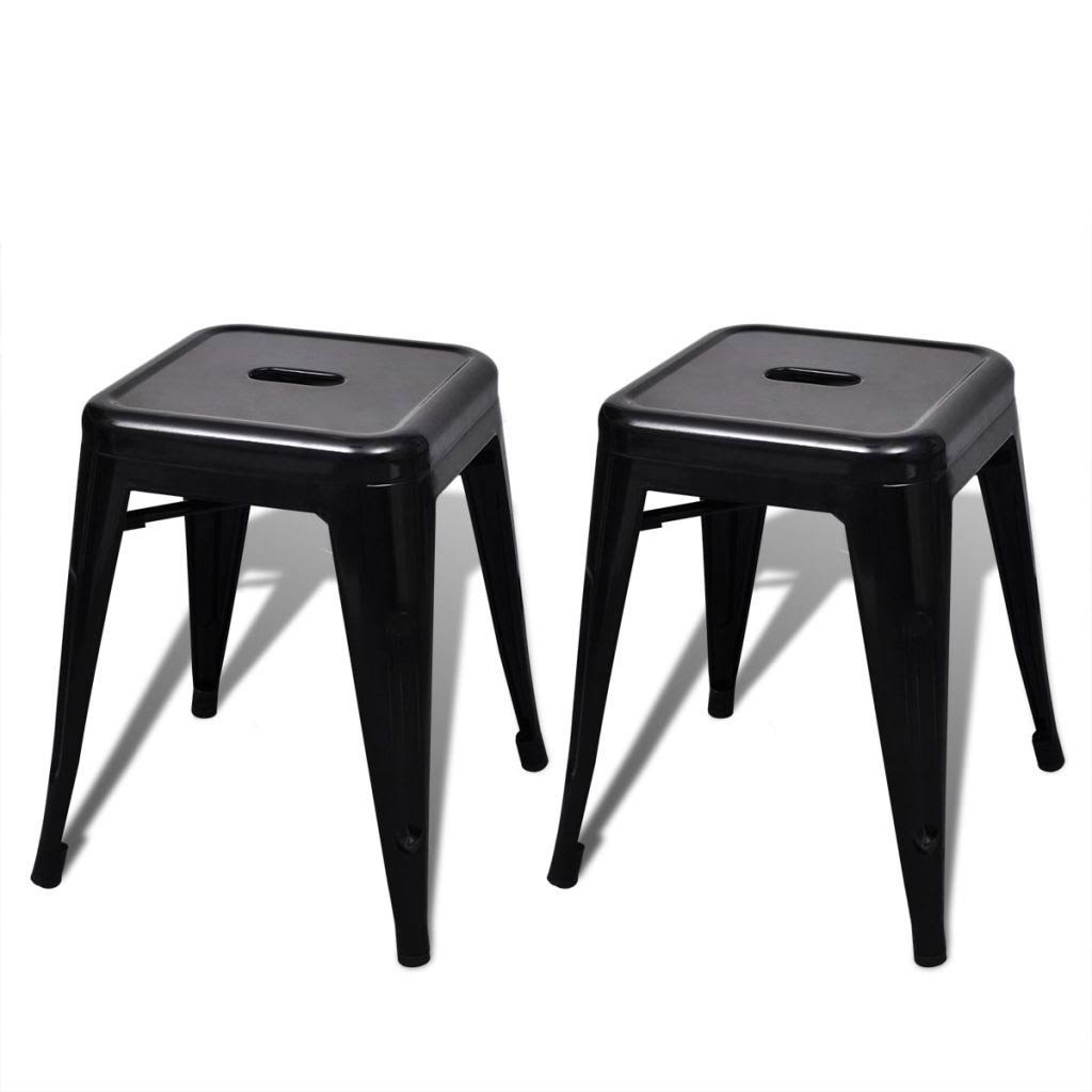 2 Pcs Stackable Metal Black Stools Q286