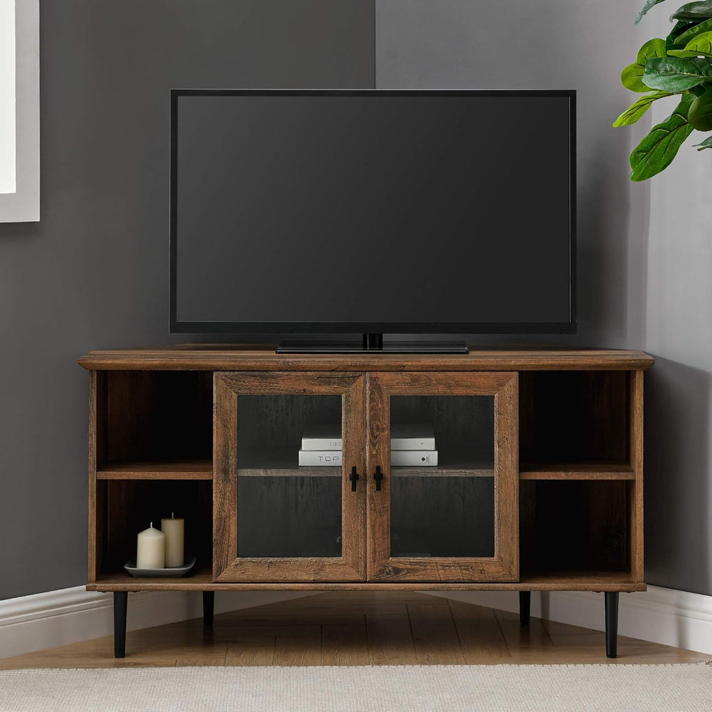 Slate Grey 58 Inch Wood and Glass TV Stand with 2 Cabinet Doors L33832