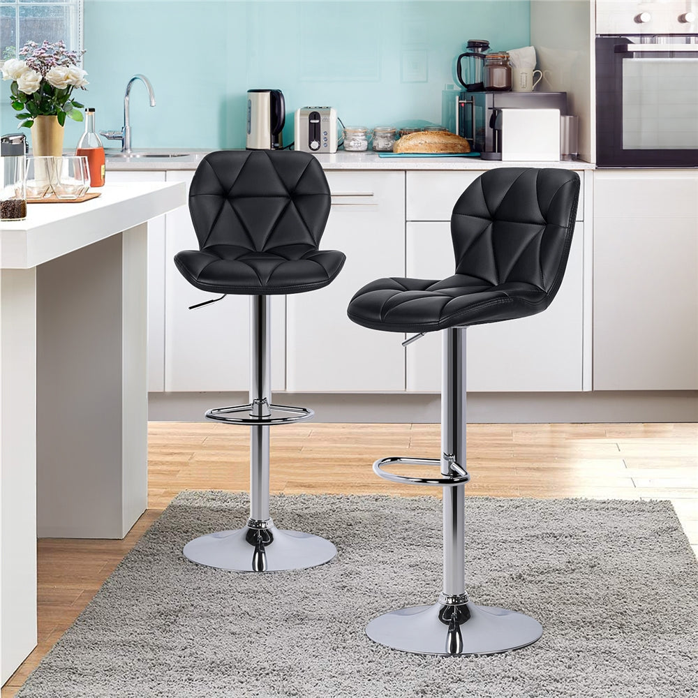 2pcs Adjustable PU Leather Swivel Bar Stools with Backrest, Black Q111