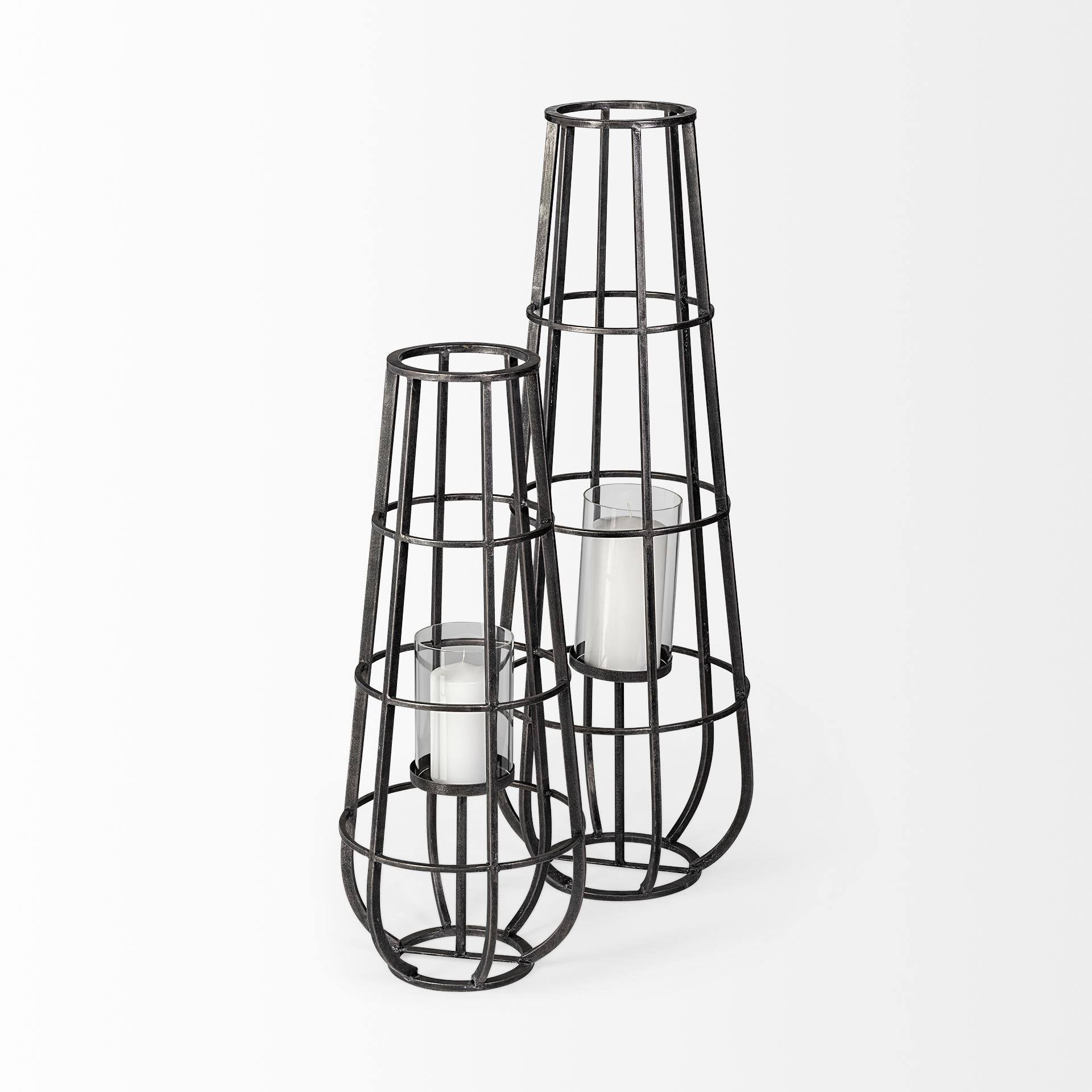 Black Metal Candle Holder Lantern C799