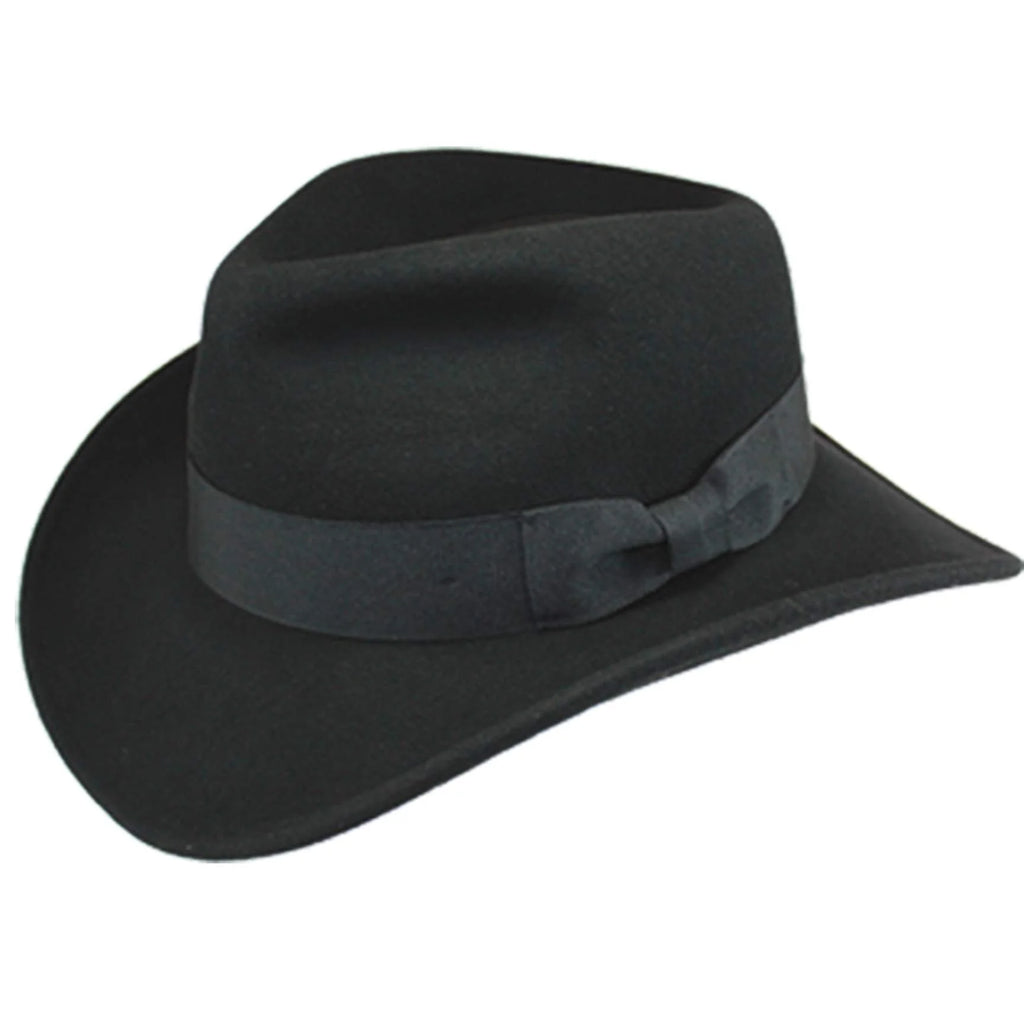 Wool Felt Outback Fedora with Faux Leather Band A827