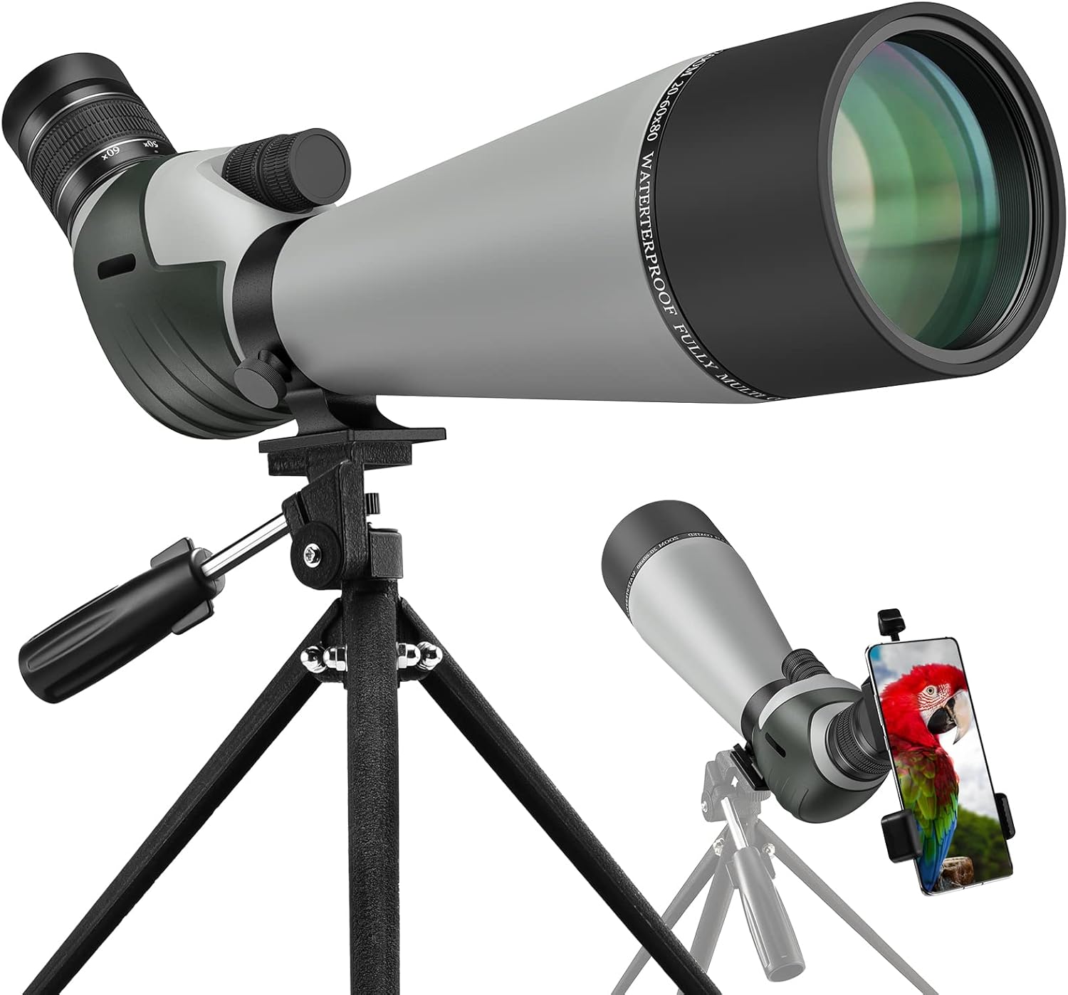 20-60X80 Spotting Scope with Tripod, Carry Bag, Dual Focusing and 24MM Big Eyepiece Q945