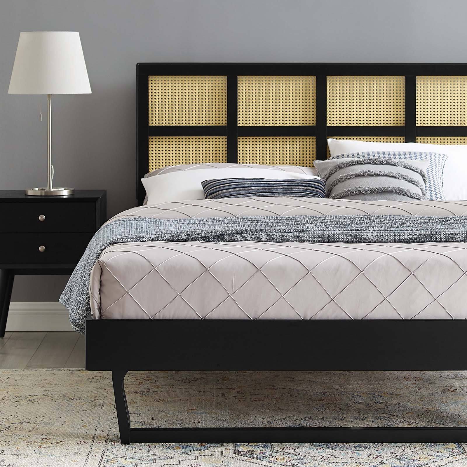Black King Platform Bed with Angular Legs V629