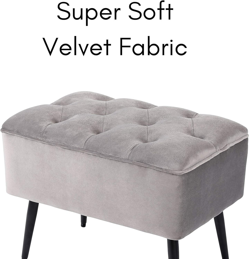 Grey Velvet Ottoman Foot Stool with Steel Legs R9939
