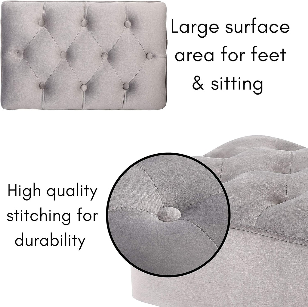 Grey Velvet Ottoman Foot Stool with Steel Legs R9939