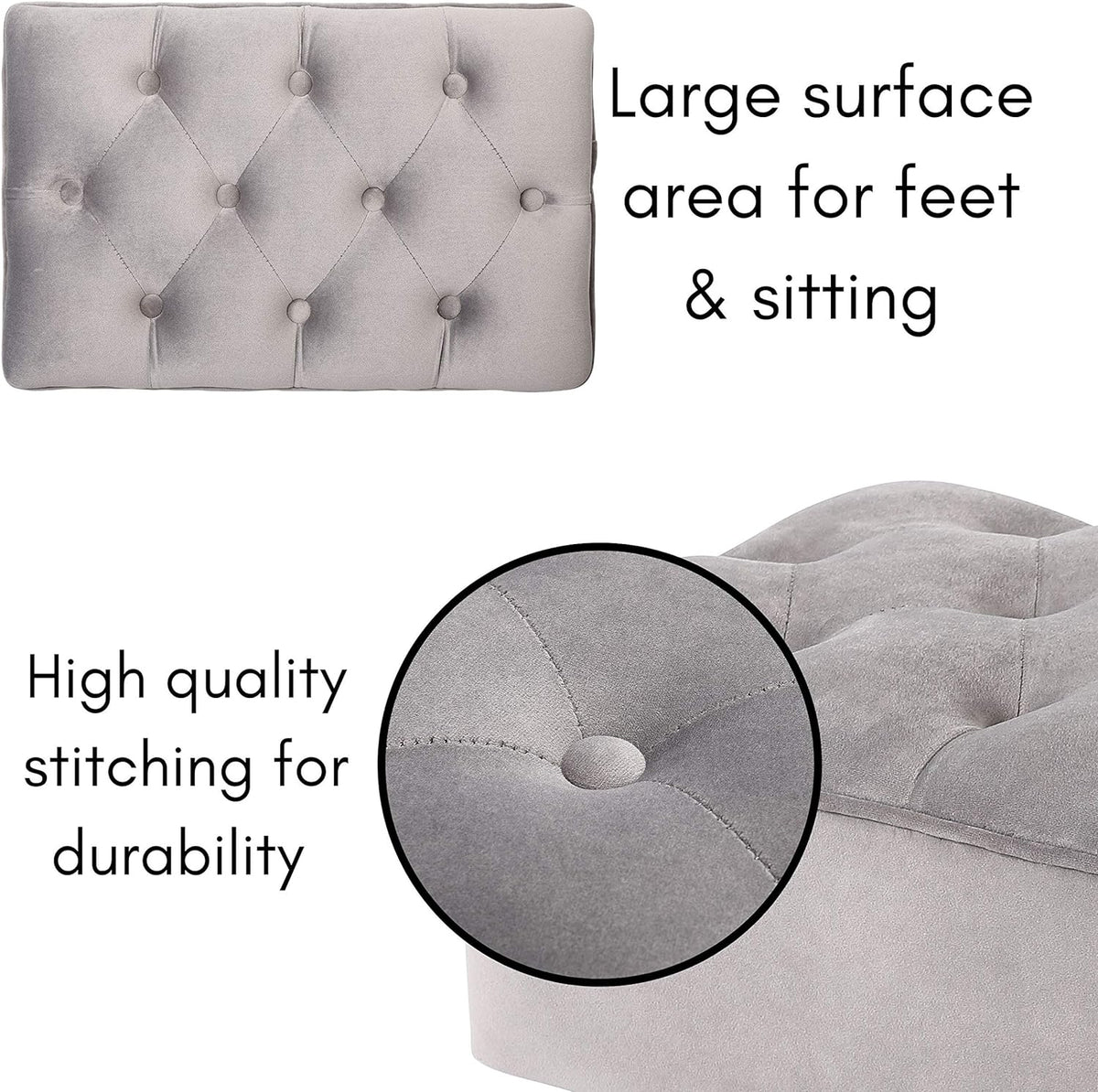 Grey Velvet Ottoman Foot Stool with Steel Legs R9939