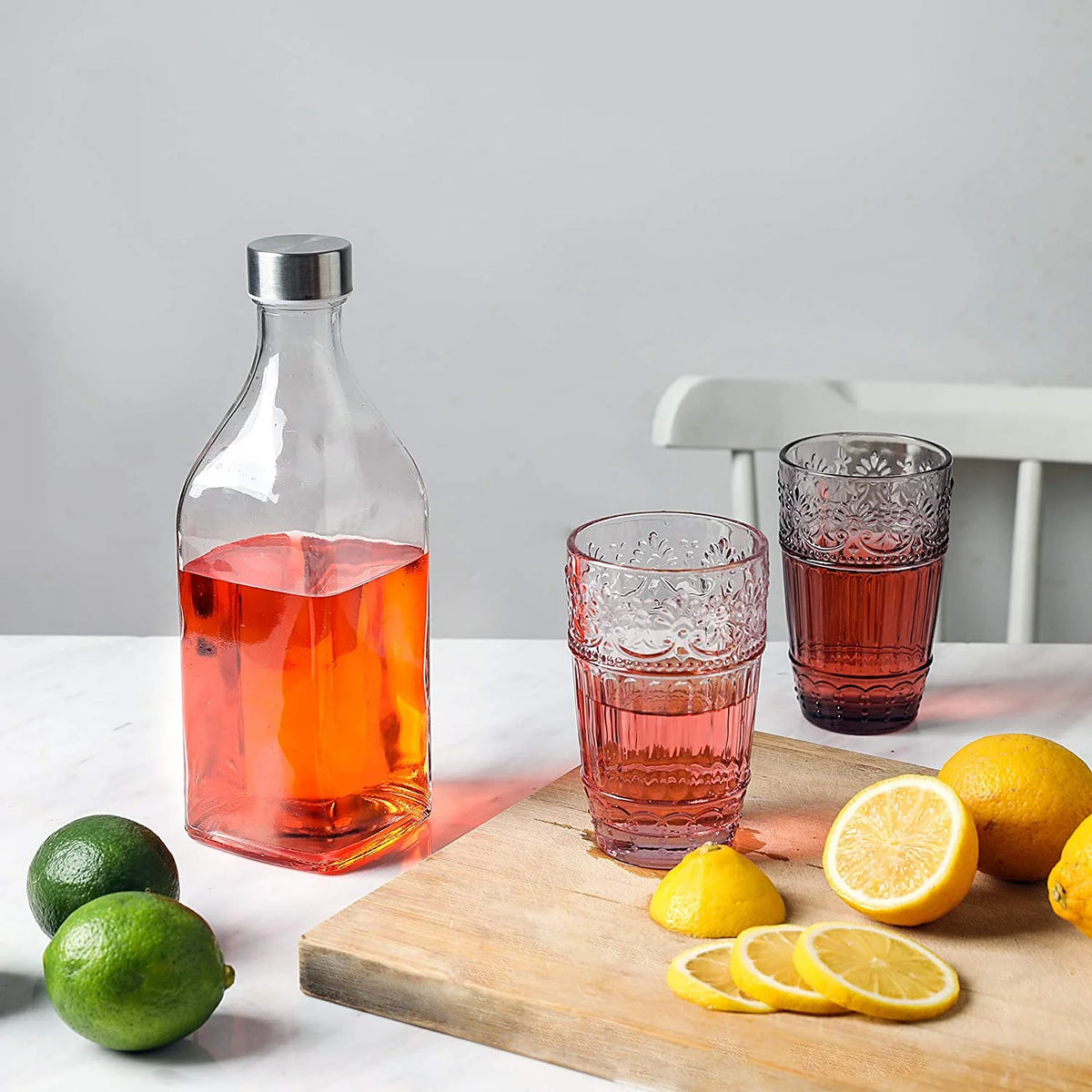 34 Oz Square Glass Water Bottles, 4 Pack (Clear) A190