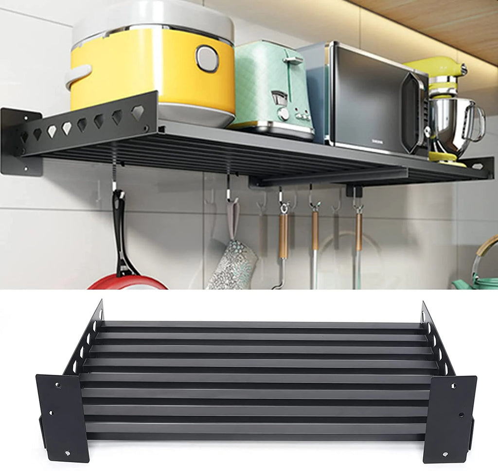 Stainless Microwave Rack Wall Mounted Storage Shelf with 4 Hooks I630843