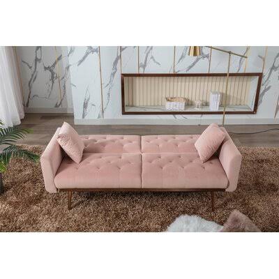 Pink Velvet Square Arm Loveseat D84299